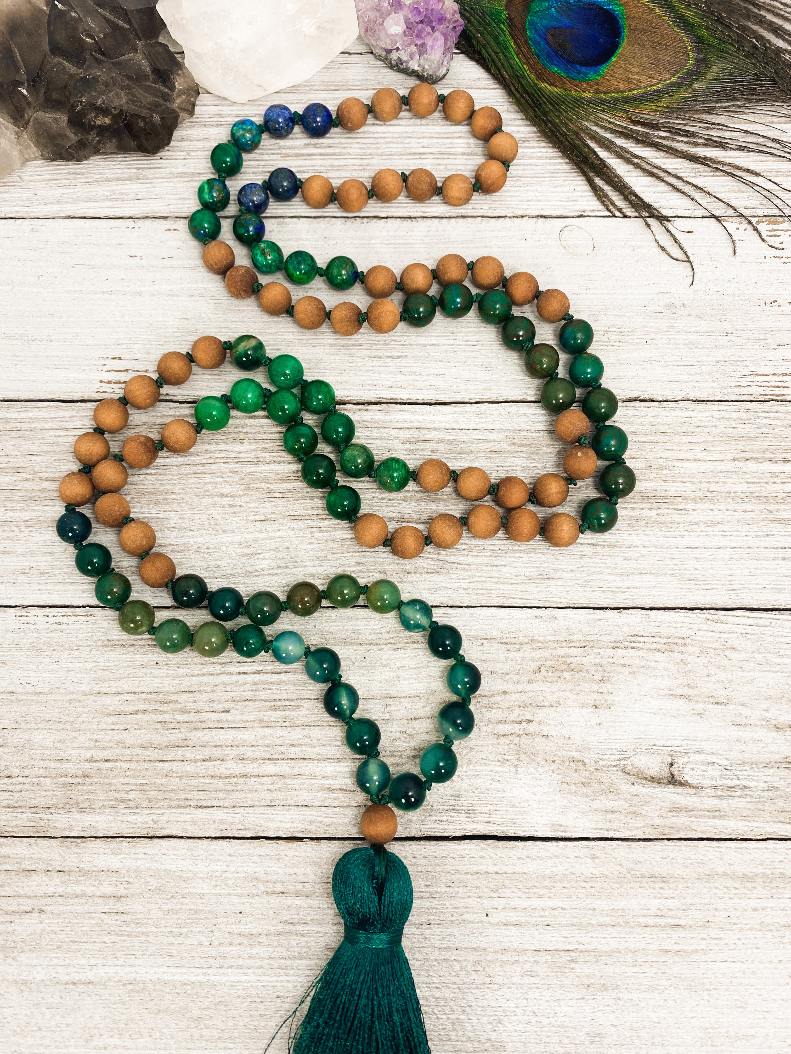 Forest Mala - Azurite Malachite, Agate & Jasper with Sandalwood - vallasmalas