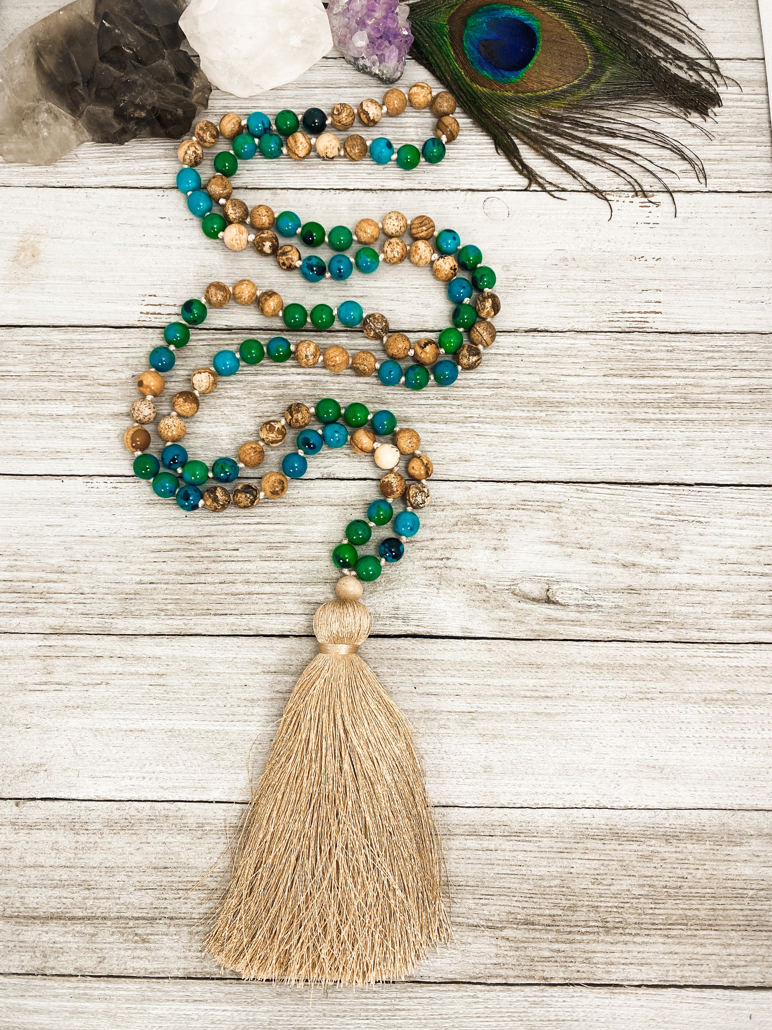 Chrysocolla & Picture Jasper Mala - 108 Sacred Prayer Beads