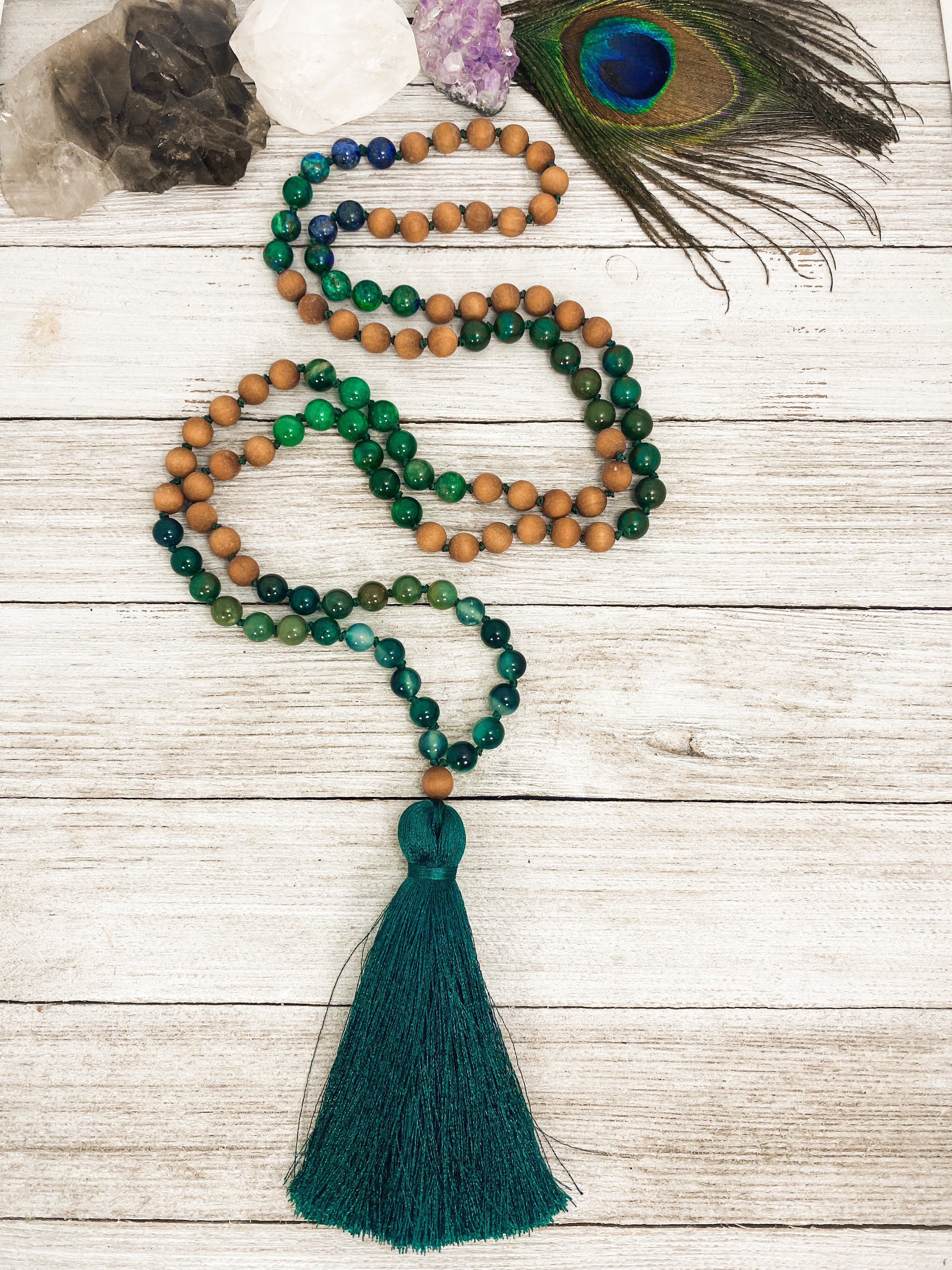 Forest Mala - Azurite Malachite, Agate & Jasper with Sandalwood - vallasmalas