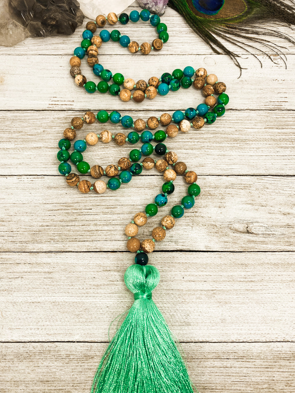 Chrysocolla & Picture Jasper Mala - 108 Sacred Prayer Beads - vallasmalas