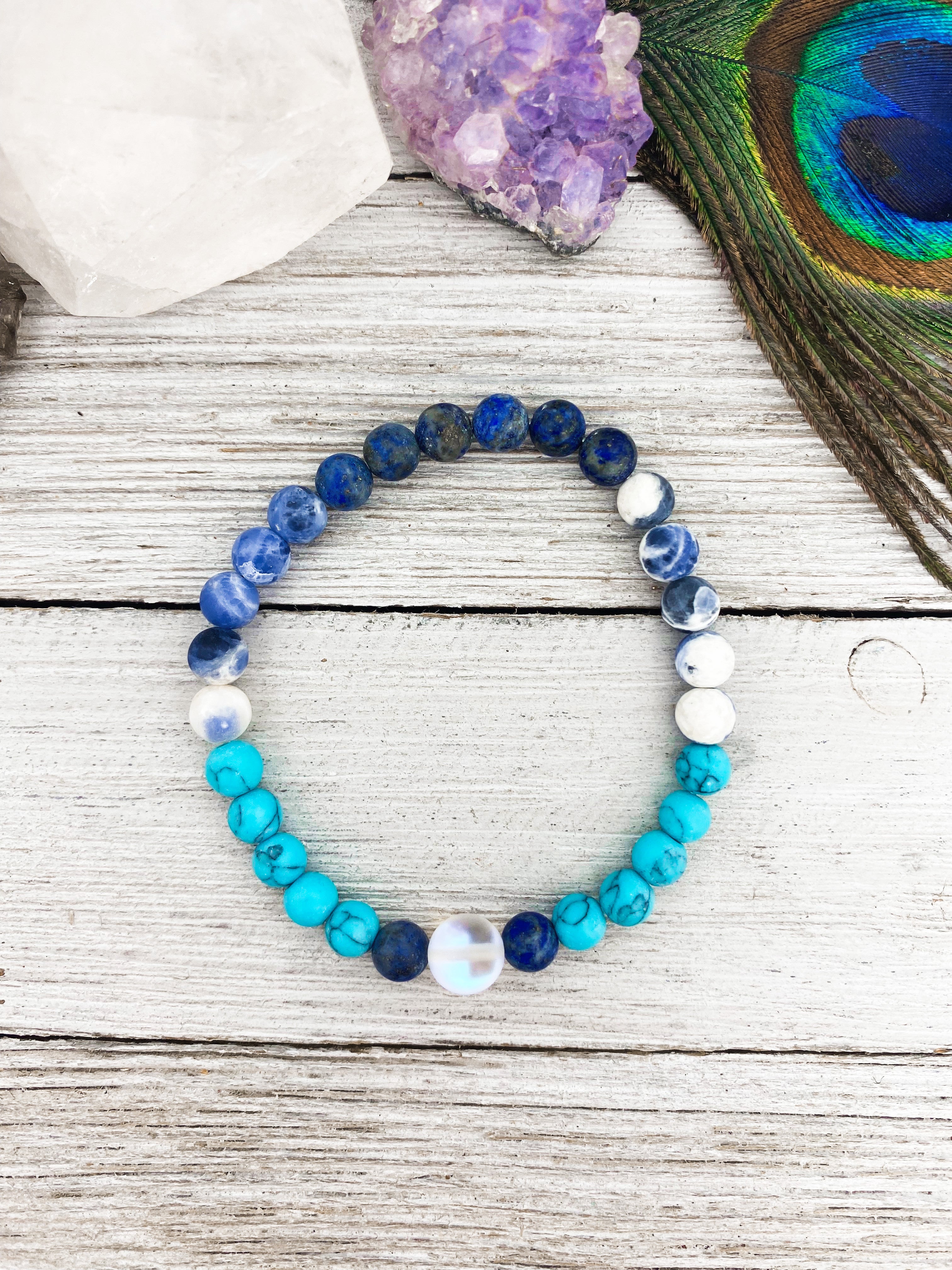 Crown & Communication - Blue Howlite, Sodalite, Lapis Lazuli & Aura Quartz