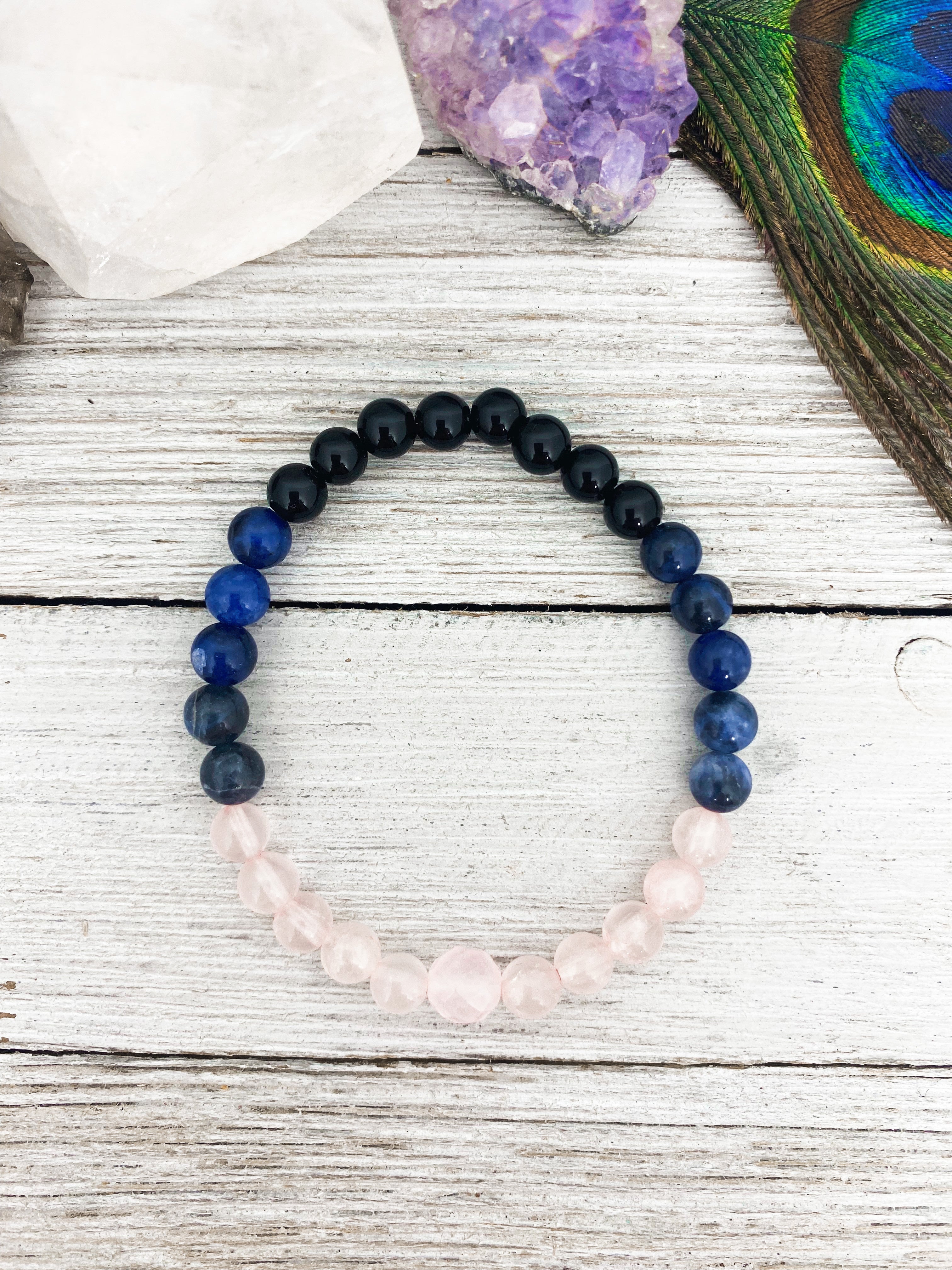 Obsidian, Rose Quartz & Sodalite Bracelet