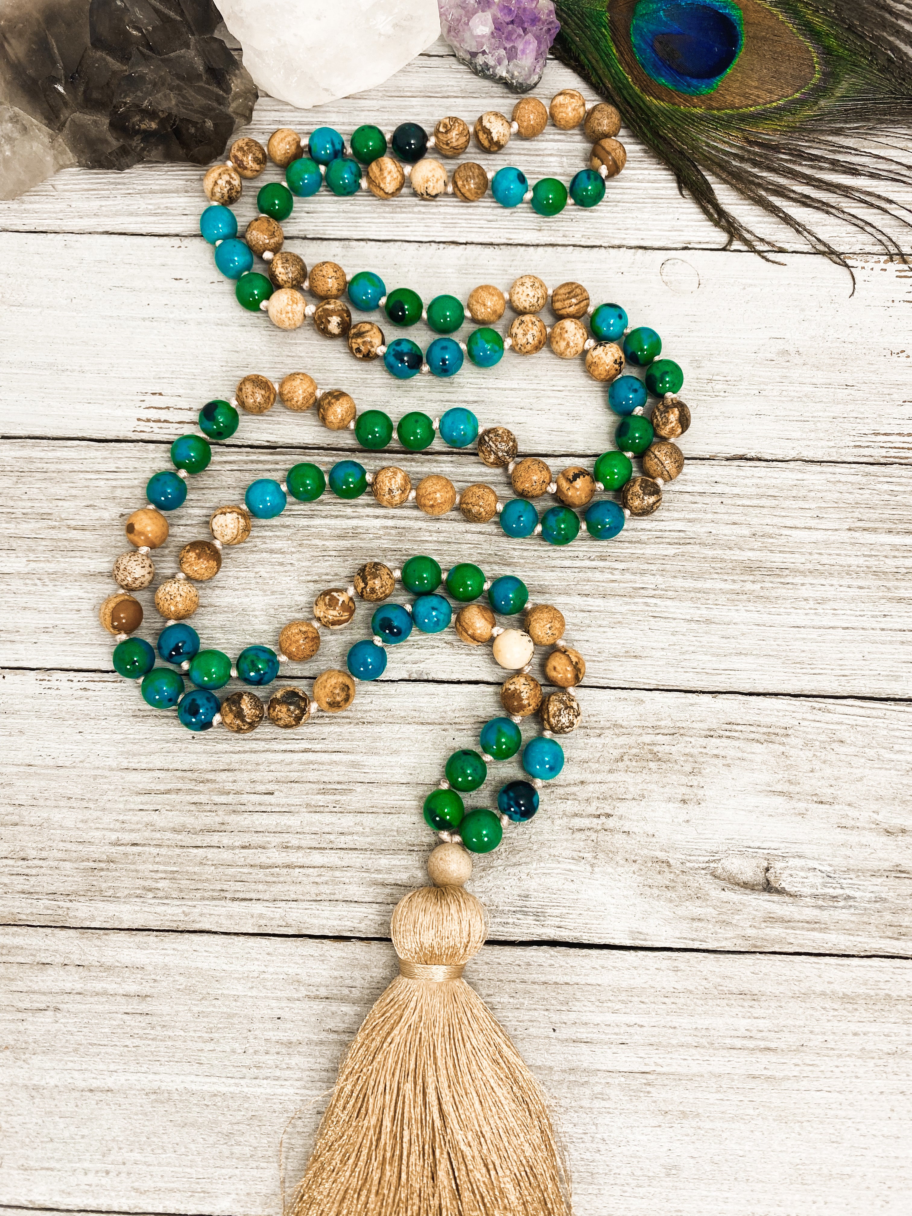 Chrysocolla & Picture Jasper Mala - 108 Sacred Prayer Beads